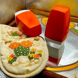 70’s Stanley Home Vintage Orange and White Camping Salt and Pepper Shakers